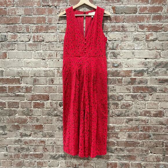 Anthropologie Moulinette Soeurs Jaeda Red Lace Wide-Leg Jumpsuit Size 6 - Picture 5 of 11